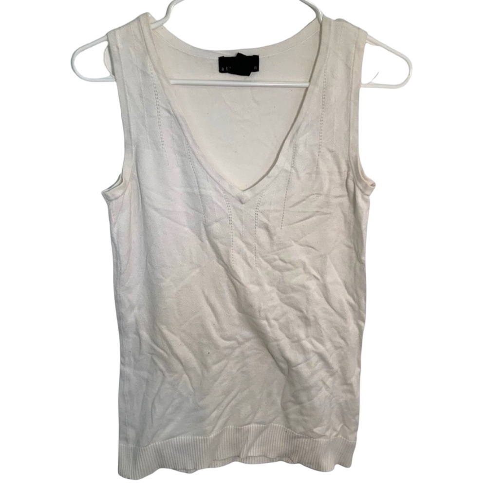Attention Womens Sz Small Sleeveless V-Neck Sweater White Cut Out Details Ribbed